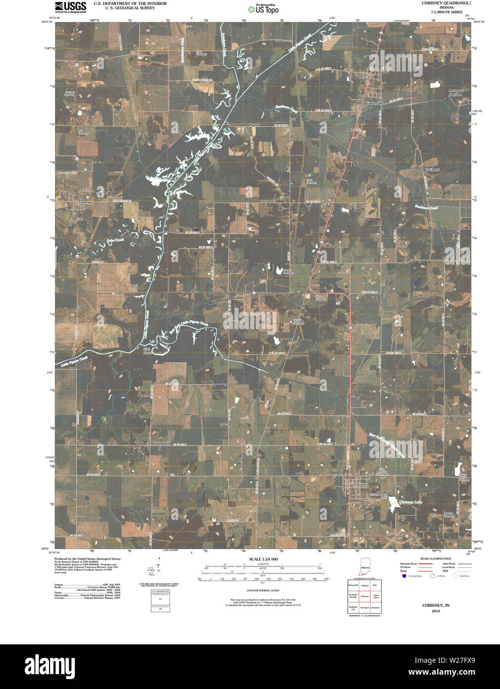 USGS TOPO Map Indiana IN Chrisney 20100512 TM il restauro Foto Stock