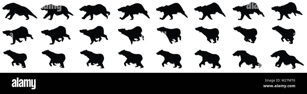Frame di animazione del ciclo Bear Run, foglio di sprite della sequenza di animazione del ciclo loop Illustrazione Vettoriale