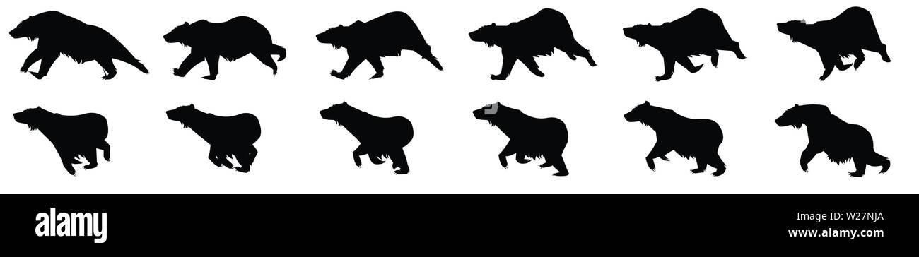 Frame di animazione del ciclo Bear Run, foglio di sprite della sequenza di animazione del ciclo loop Illustrazione Vettoriale