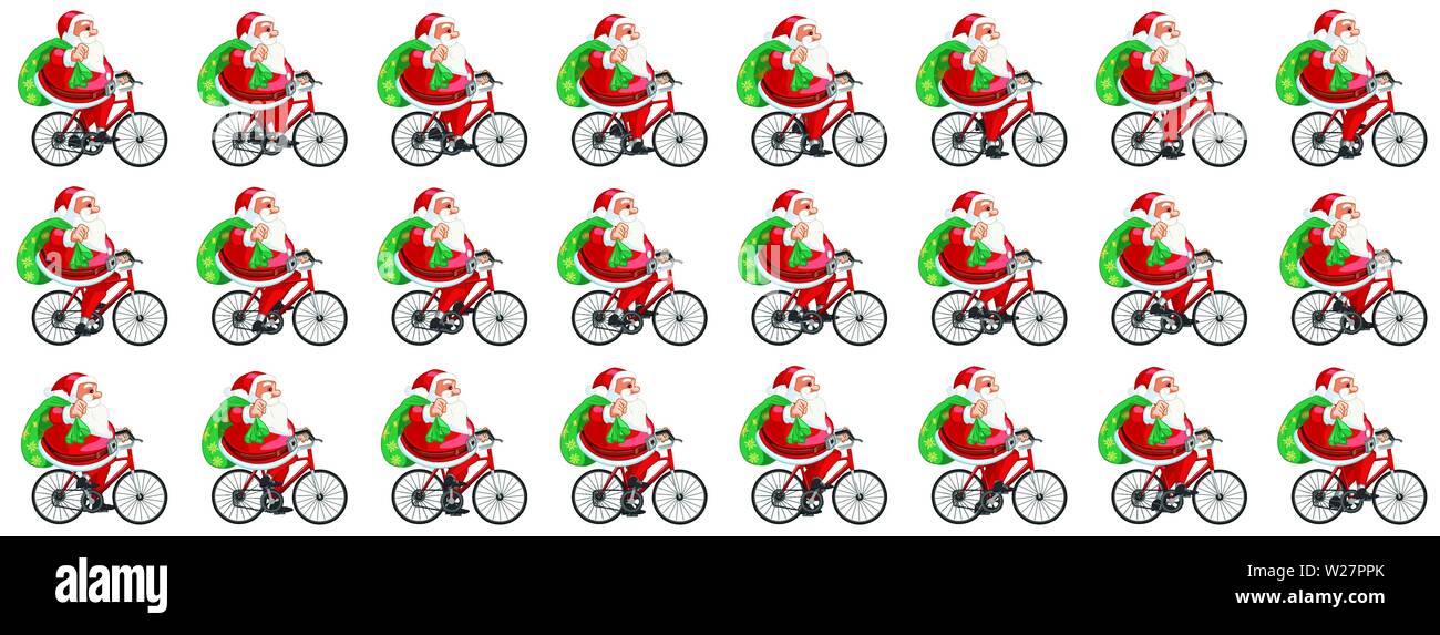 Ciclo di animazione in bicicletta Babbo Natale con regali, sequenza di animazione loop Illustrazione Vettoriale