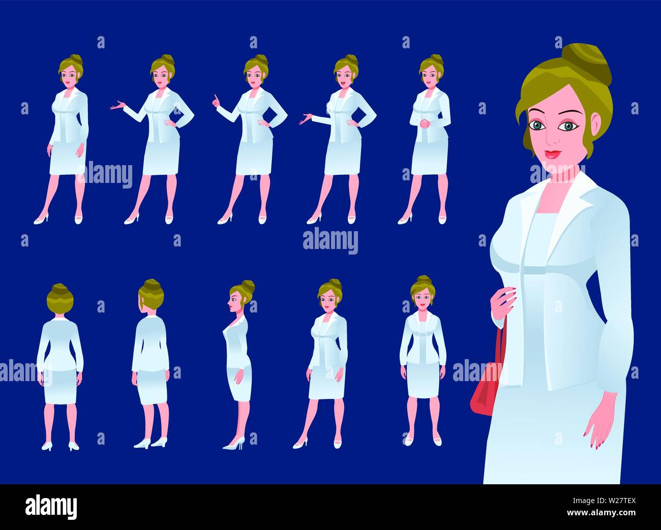 Foglio modello di carattere donna di affari e di Turnarround Illustrazione Vettoriale