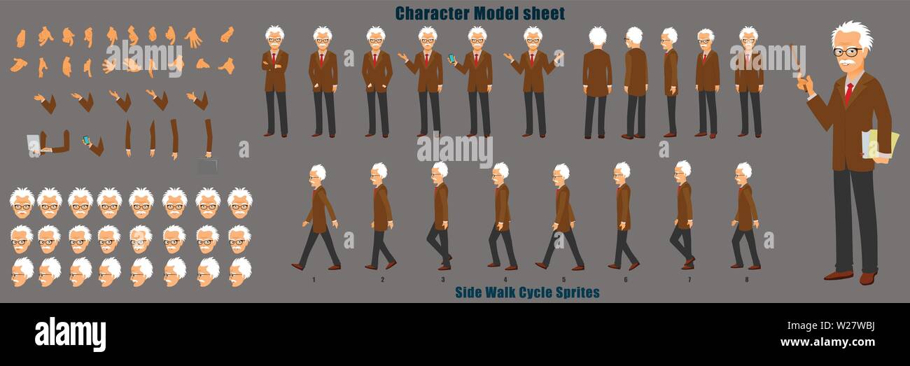 Il Professor modello di personaggio Sheetwith ciclo di camminata sequenza di animazione Illustrazione Vettoriale
