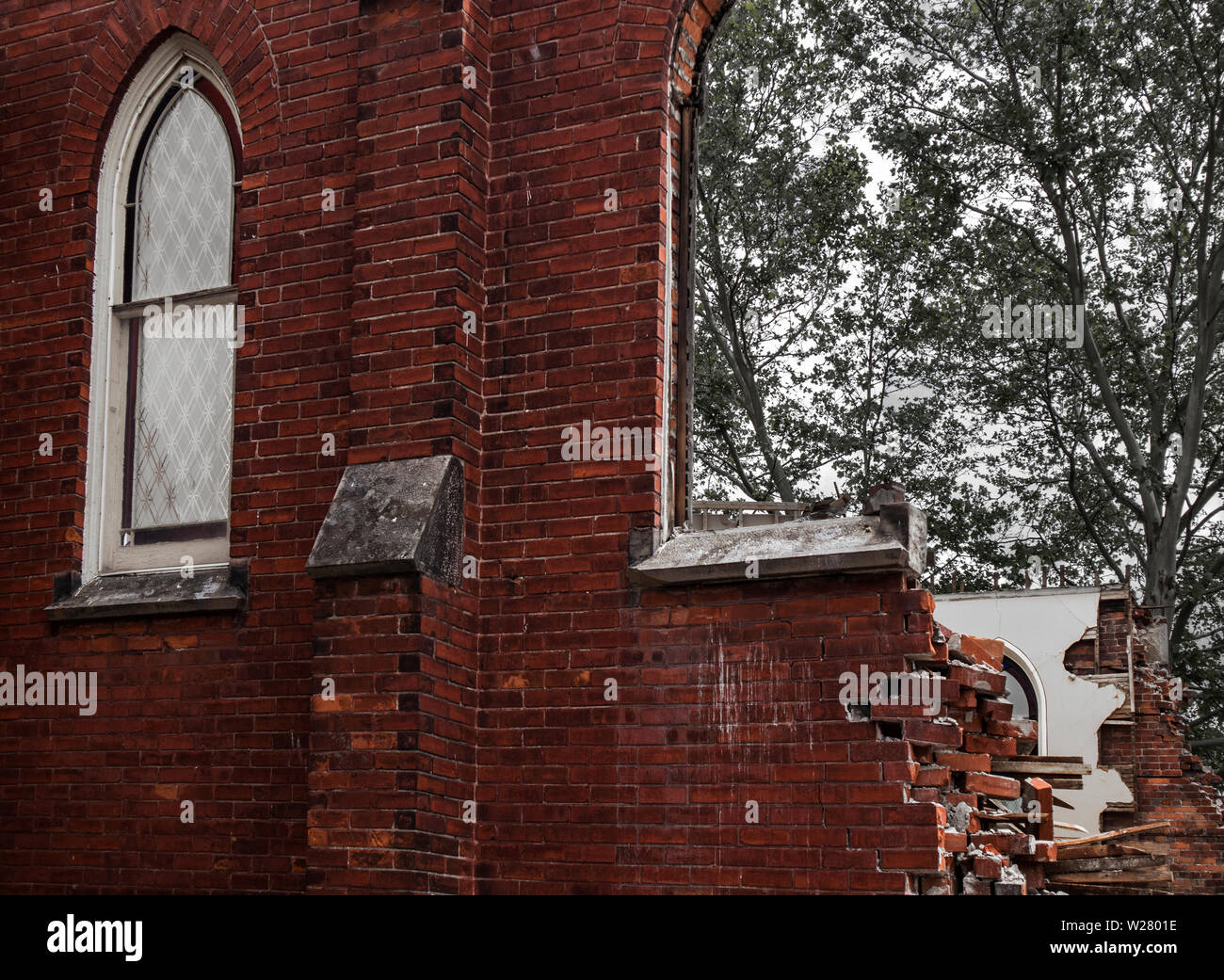 Parzialmente demolita chiesa di Stratford. Foto Stock