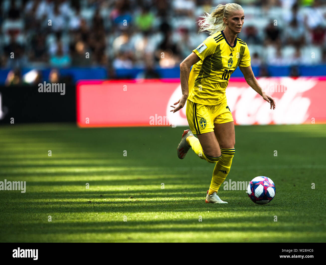 Nizza, Francia. 6 Luglio, 2019. Sofia Jakobsson di Svezia compete durante il 3 ° posto match tra Inghilterra e Svezia al 2019 FIFA Coppa del Mondo Femminile a Nizza, in Francia il 6 luglio 2019. Credito: Xiao Yijiu/Xinhua/Alamy Live News Foto Stock