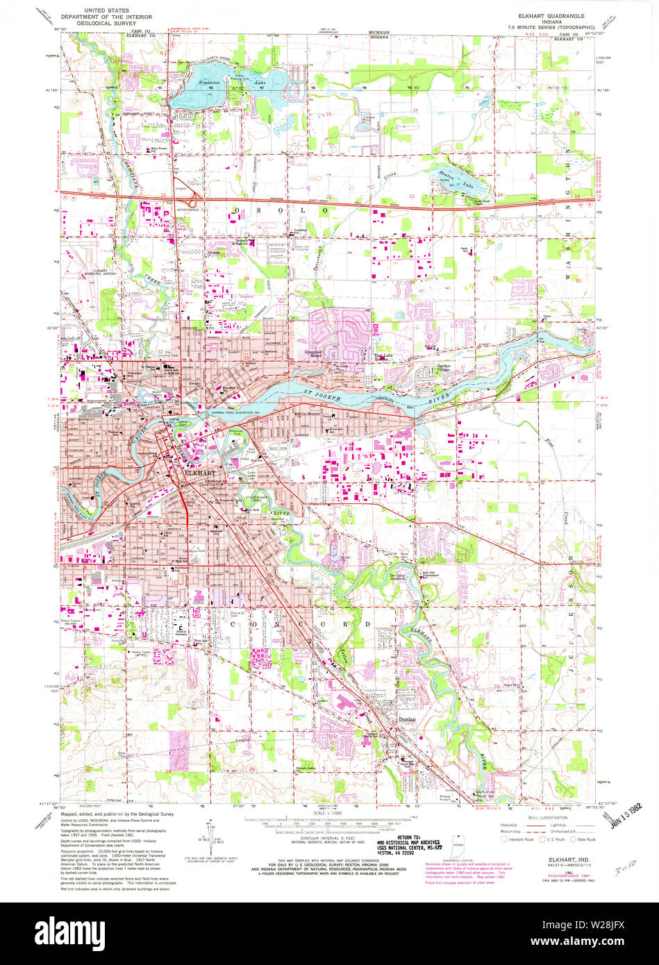 USGS TOPO Map Indiana IN Elkhart 156888 1961 24000 Restauro Foto Stock