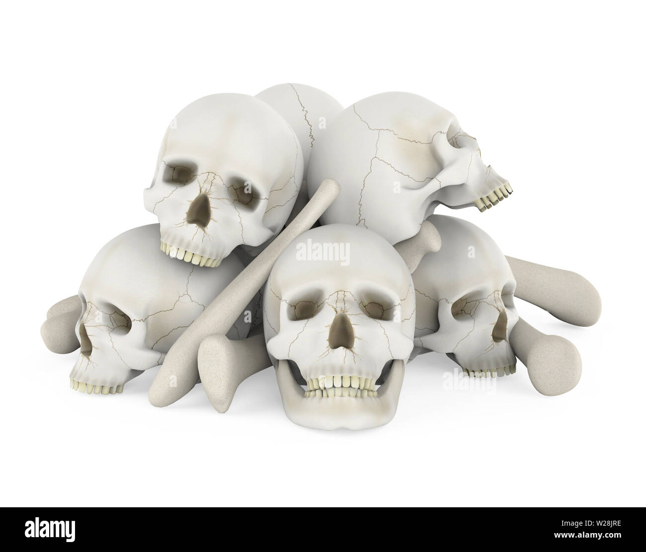 Pila di teschi isolato Foto Stock