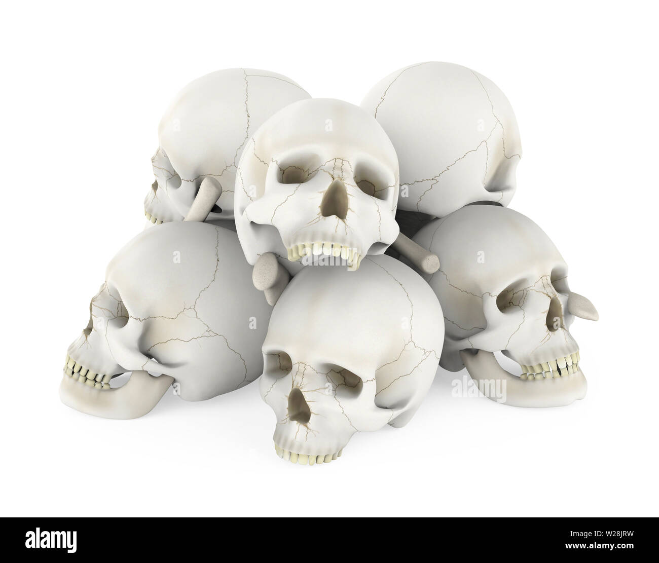 Pila di teschi isolato Foto Stock
