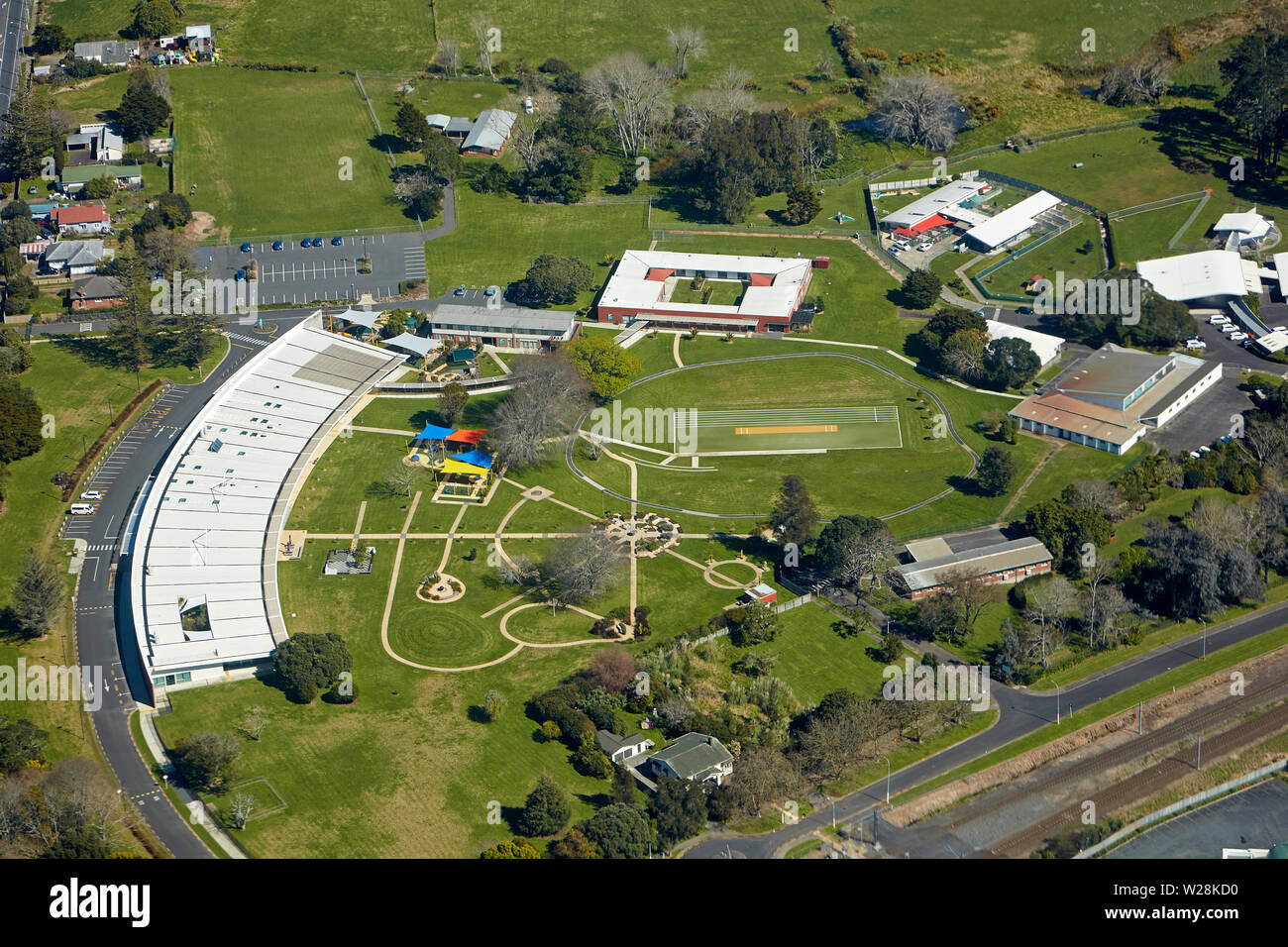 Per non vedenti e ipovedenti Homai scuola Campus, Manurewa, Auckland, Isola del nord, Nuova Zelanda - aerial Foto Stock