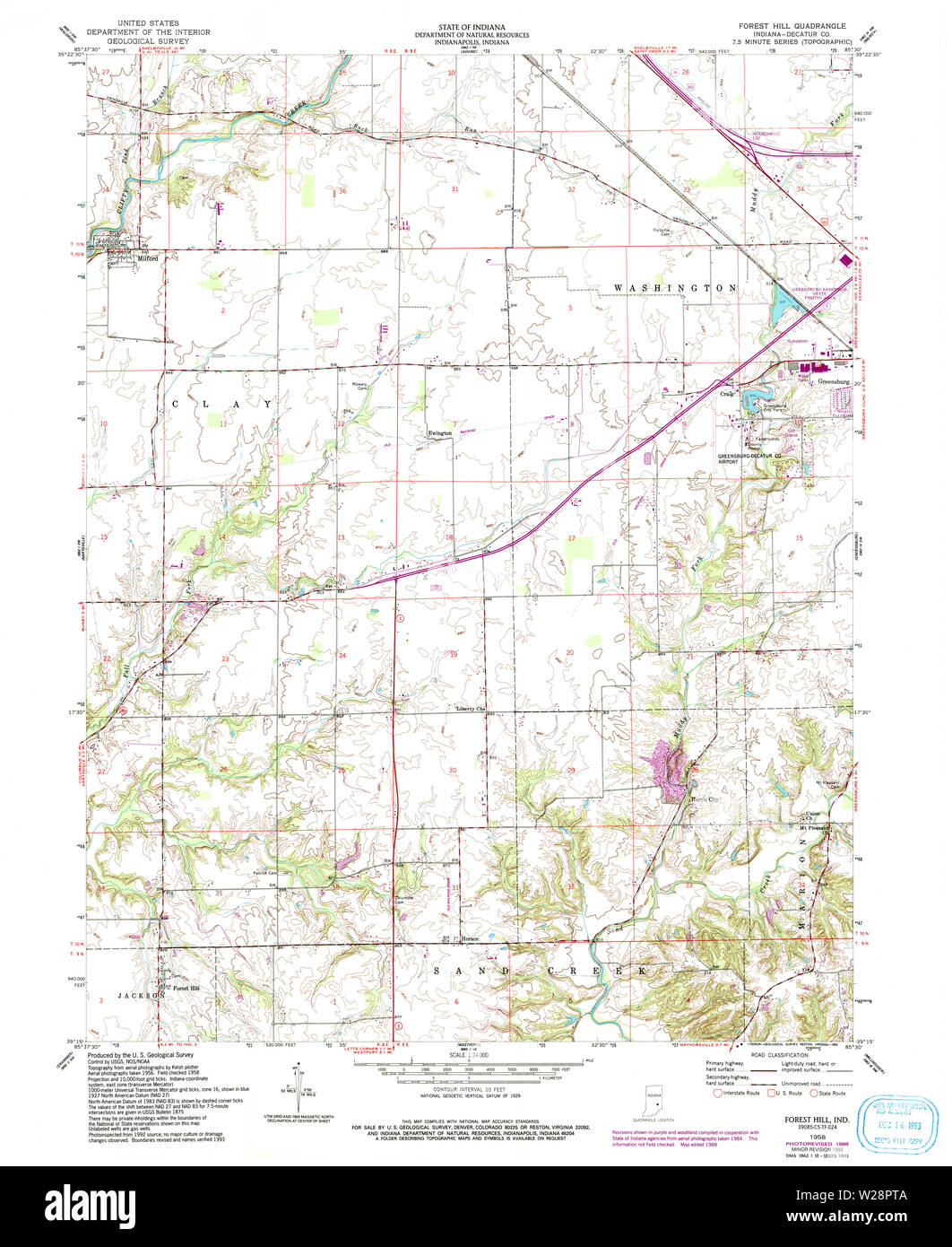 USGS TOPO Map Indiana in Forest Hill 156844 1958 24000 Restauro Foto Stock