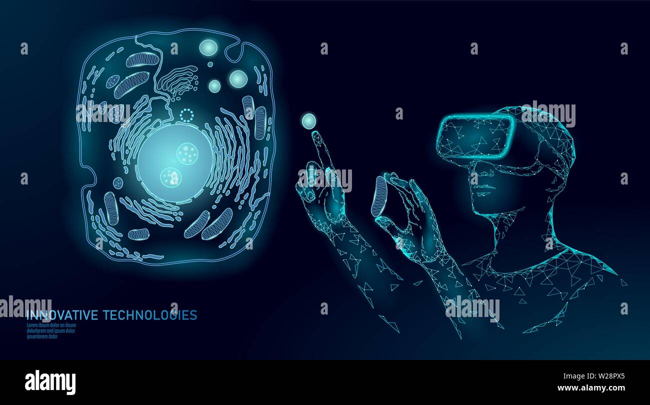 La medicina moderna realtà virtuale di guarigione cellulare. Cellula artificiale 3D sintesi umano animale designer della biochimica cellulare. Ogm bioetica vettore soluzione Illustrazione Vettoriale