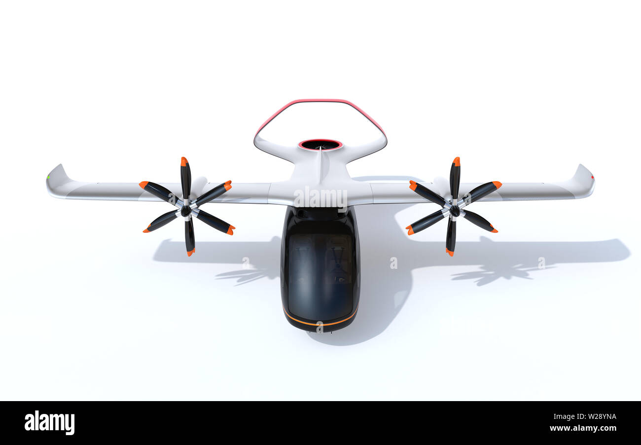 E-VTOL aeromobili passeggeri isolati su sfondo bianco. Urbano di passeggeri il concetto di mobilità. Il rendering 3D'immagine. Foto Stock