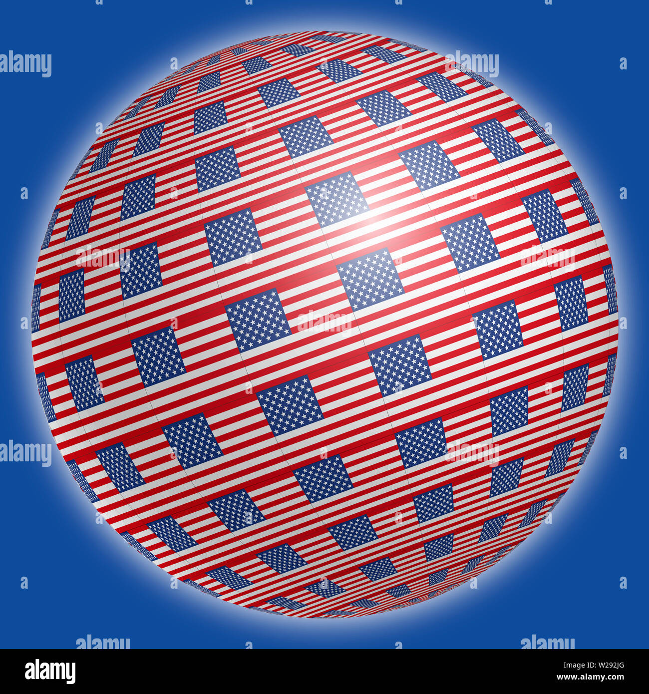 Stati Uniti bandiere sul globo sferica, illustrazione, STATI UNITI D'AMERICA Foto Stock