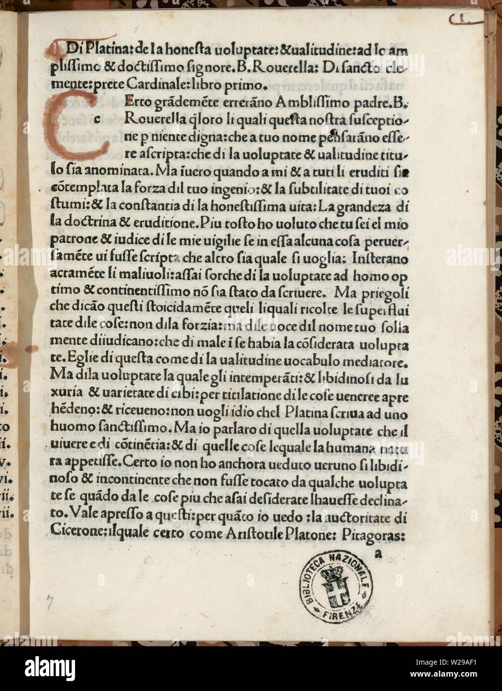 De honesta voluptate et valetudine (sull indulgenza onesto e della buona salute, spesso abbreviato in De honesta voluptate) è stato il primo libro di cucina mai stampato. Scritto ca. 1465 da Bartolomeo Platina. Foto Stock