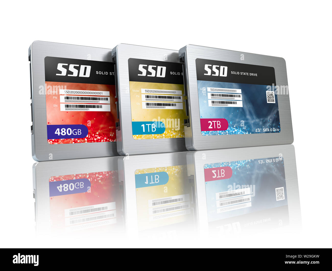 SSD stato solido dischi rigidi isolati su sfondo bianco. 3d illustrazione Foto Stock