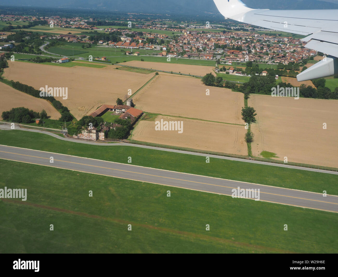Vista aerea della città di San Maurizio Canavese, Italia Foto Stock