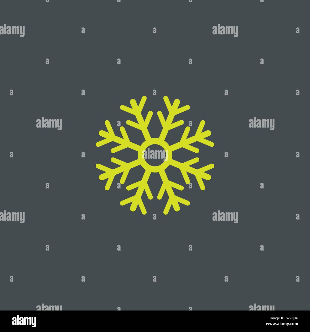 Appartamento Giallo il simbolo del fiocco di neve. Icone isolata su uno sfondo grigio. Pittogramma di neve. Simbolo d'inverno. Arte vettoriale illustrazione. Elemento per il tuo design Illustrazione Vettoriale
