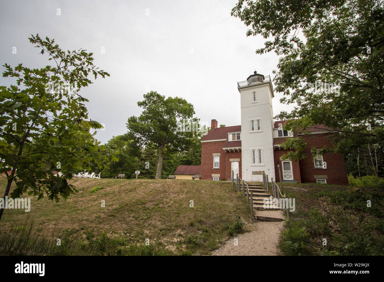 Le quaranta miglia di Point Lighthouse è stato completato nel 1896 ed è sul Lago Huron costa. La luce è di proprietà di Presque Isle County. Foto Stock