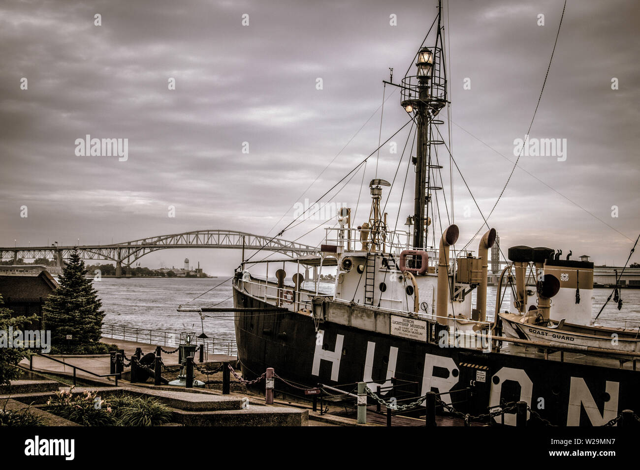 Port Huron, Michigan, Stati Uniti d'America - 24 Luglio 2018: la storica Huron lightship museo sul lungomare del centro di Port Huron, Michigan. Foto Stock