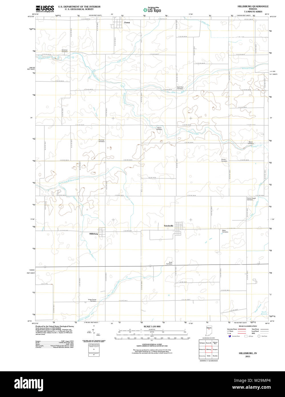 USGS TOPO Map Indiana IN Hillisburg 20111208 TM il restauro Foto Stock