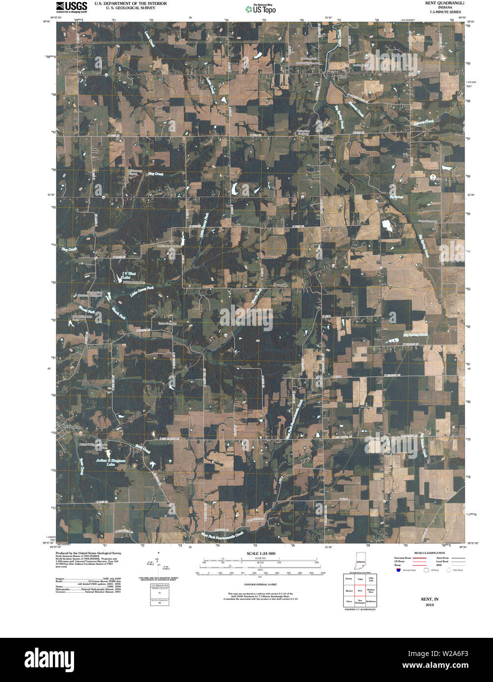 USGS TOPO Map Indiana nel Kent 20100512 TM il restauro Foto Stock