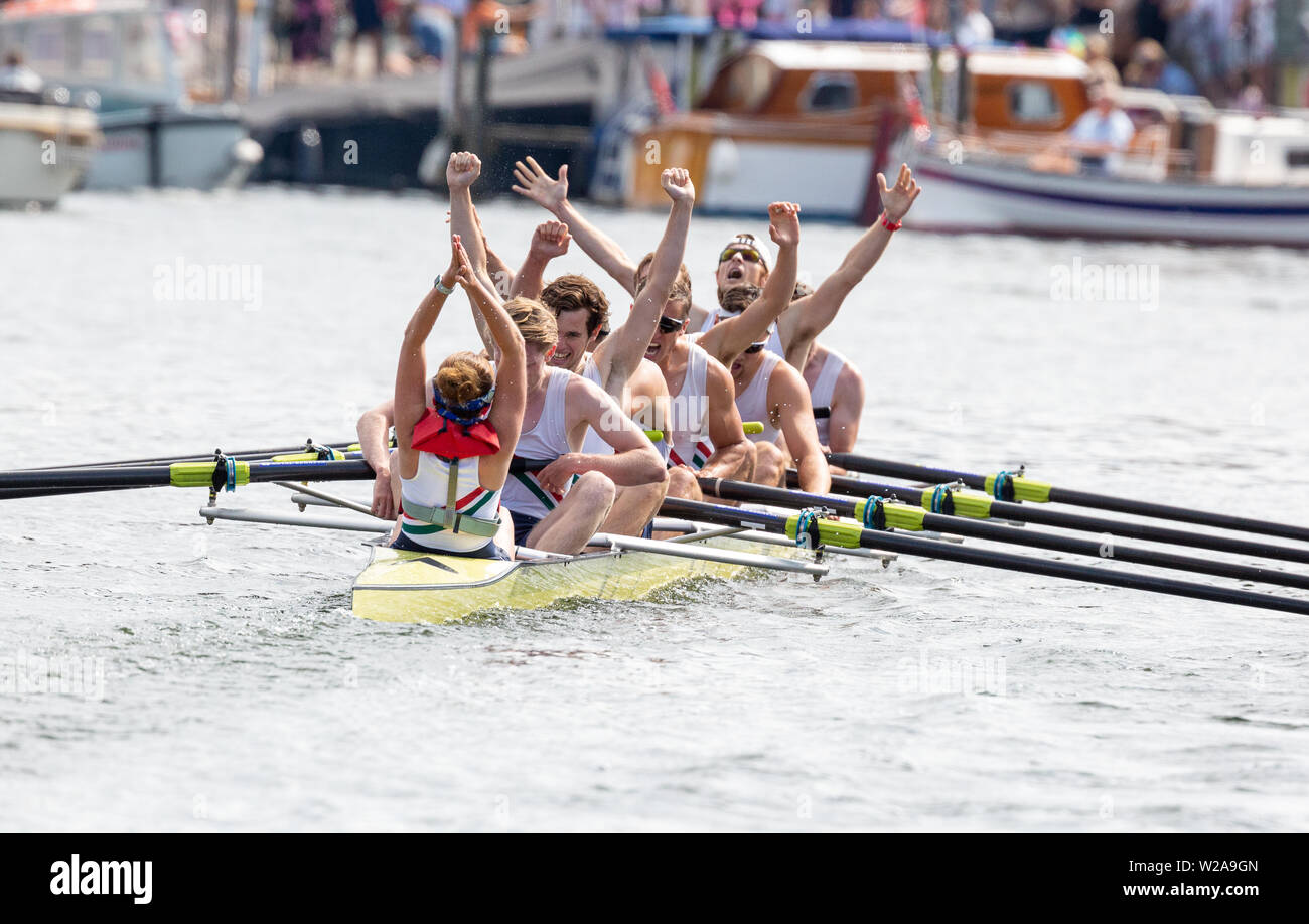 Henley on Thames, Regno Unito, 7 luglio 2019, Thames Rowing Club a vincere il trofeo Tamigi sul giorno di finali a Henley Royal Regatta. Allan Staley/ Alamy Live News Foto Stock