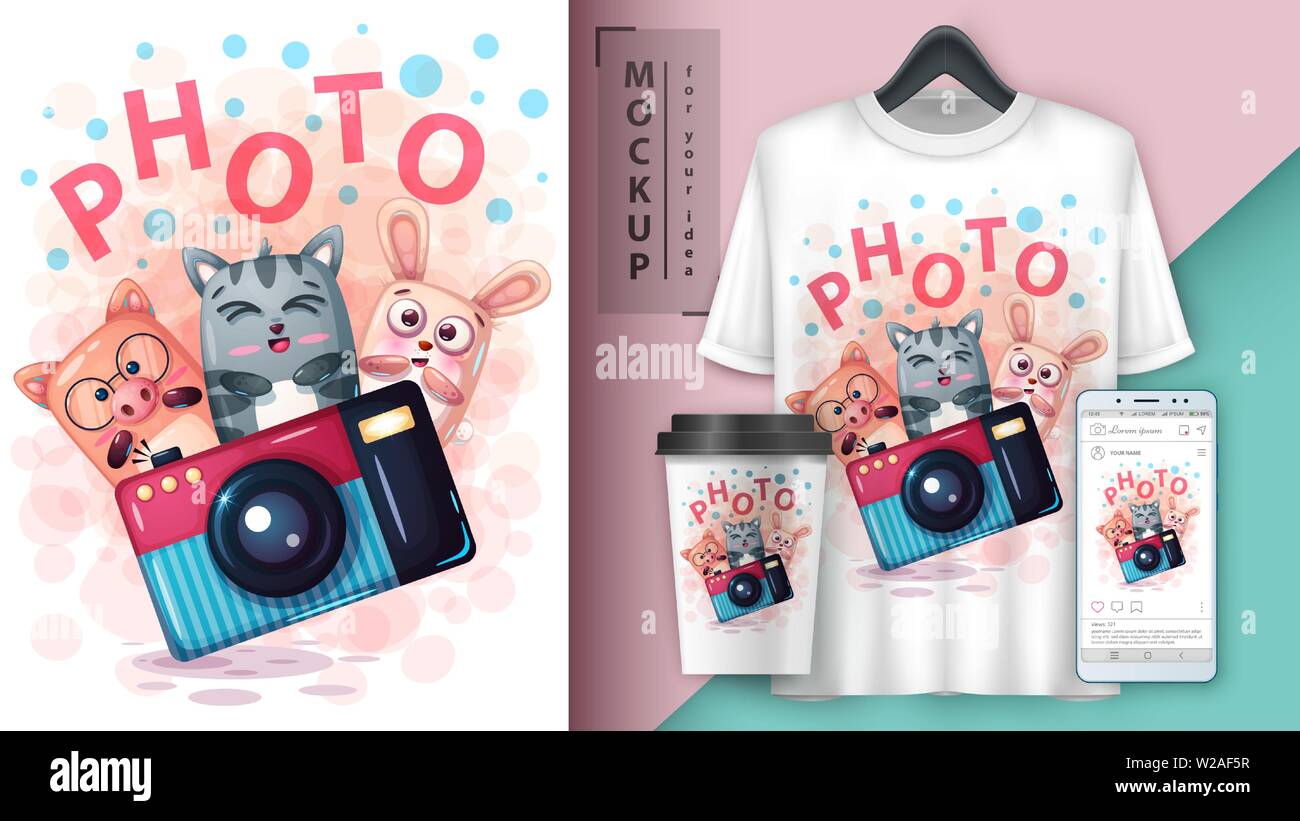 Animali Selfie - mockup per la tua idea Illustrazione Vettoriale