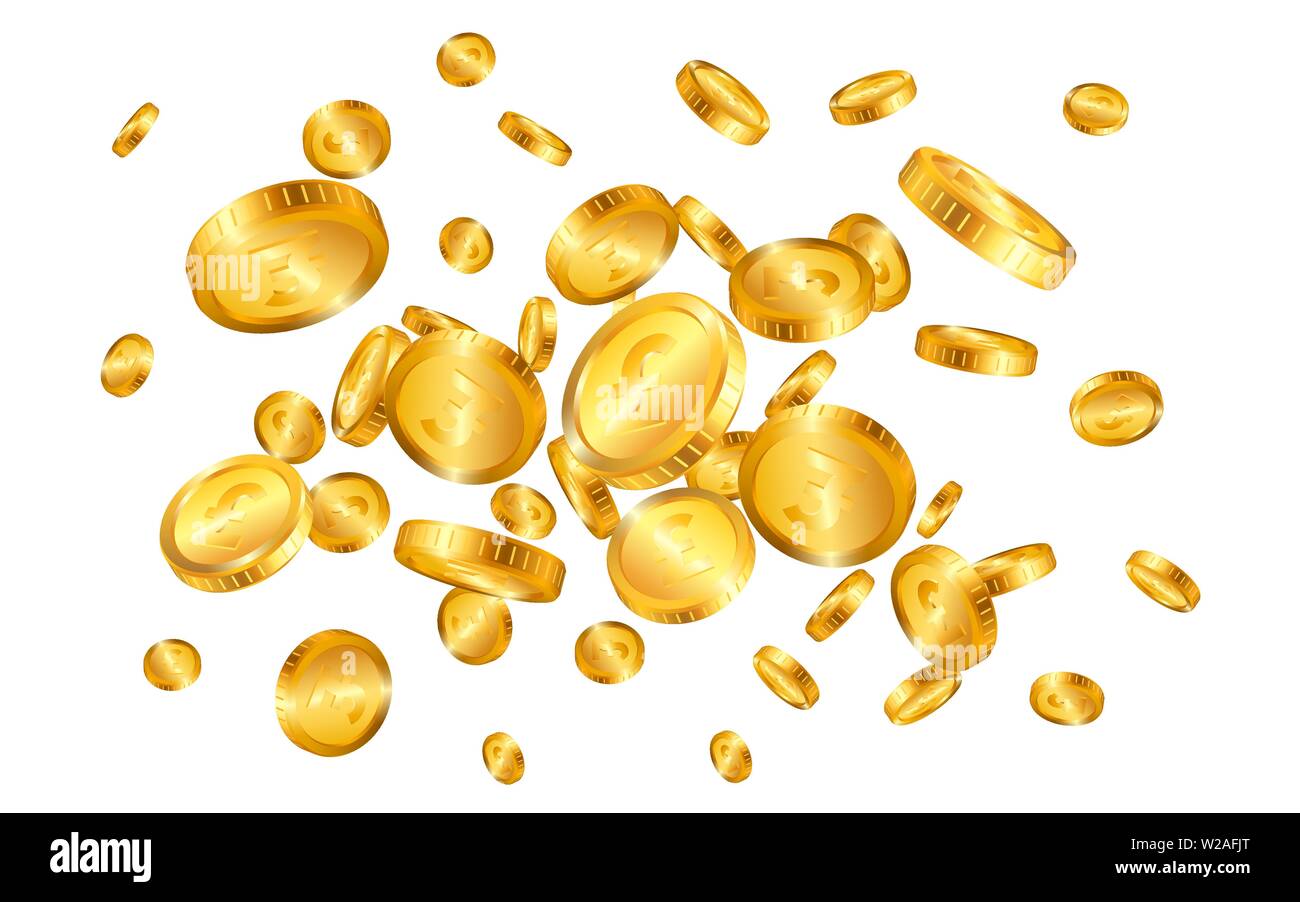 Pound monete d oro esplosione isolati su sfondo bianco. Illustrazione Vettoriale Illustrazione Vettoriale