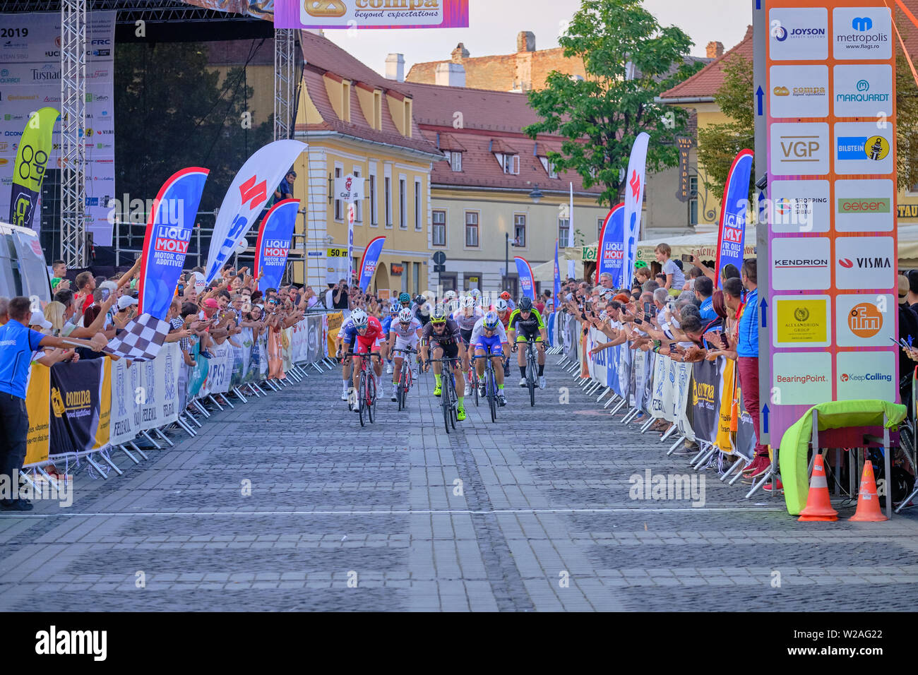 Riccardo Stacchiotti (Team Giotti Victoria - Palomar) portando lo sprint finale della quarta tappa della Sibiu Tour in bicicletta, Romania, Luglio 7, 2019 Foto Stock