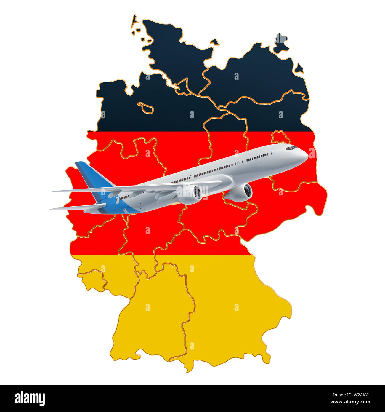 Voli per la Germania, il concetto di viaggio. 3D rendering isolati su sfondo bianco Foto Stock