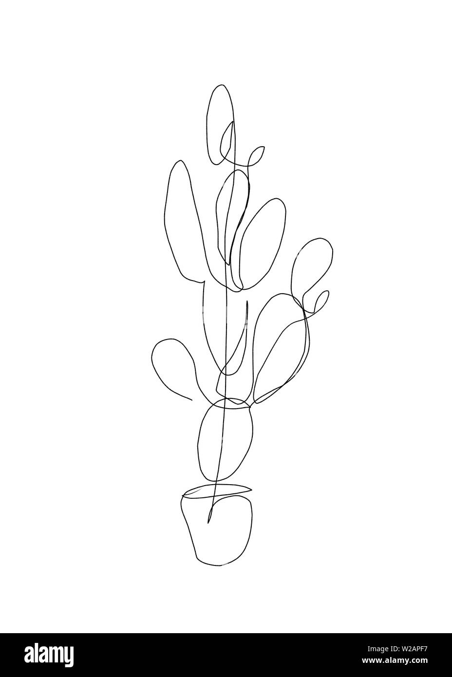 disegno astratto di una pianta di casa succulente di cactus, opera d'arte di piante per uso privato, commerciale ed editoriale. Disegno astratto di una cact Foto Stock