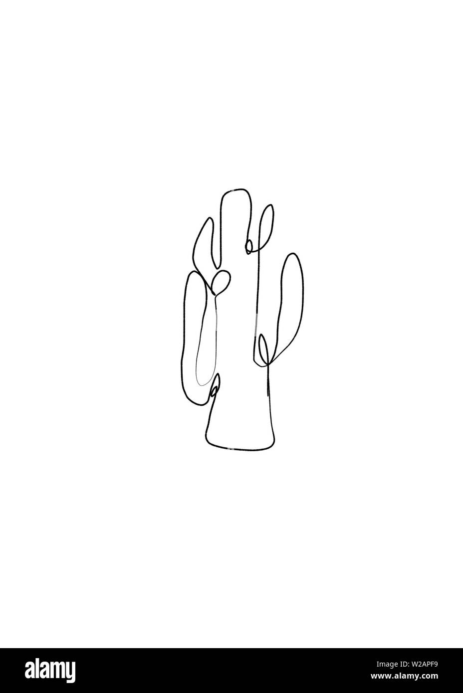 disegno astratto di una pianta di casa succulente di cactus, opera d'arte di piante per uso privato, commerciale ed editoriale. Disegno astratto di una cact Foto Stock