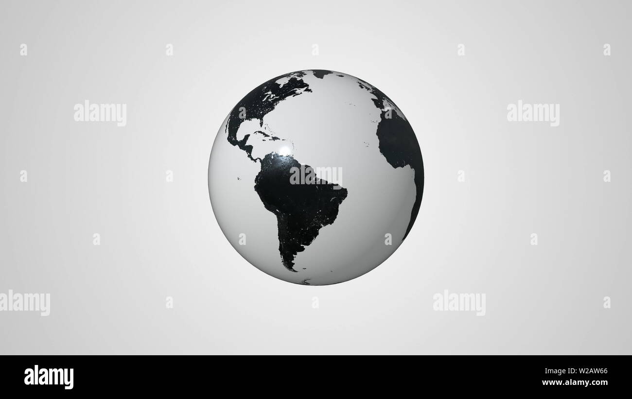 Bianco e Nero globo terrestre modello fatti a mano la filatura. Messa a terra su uno sfondo bianco. Astronomia, Educazione e scienza. Ad alto dettaglio 3D Render Animazione. Gli elementi di questa immagine fornita dalla NASA Foto Stock