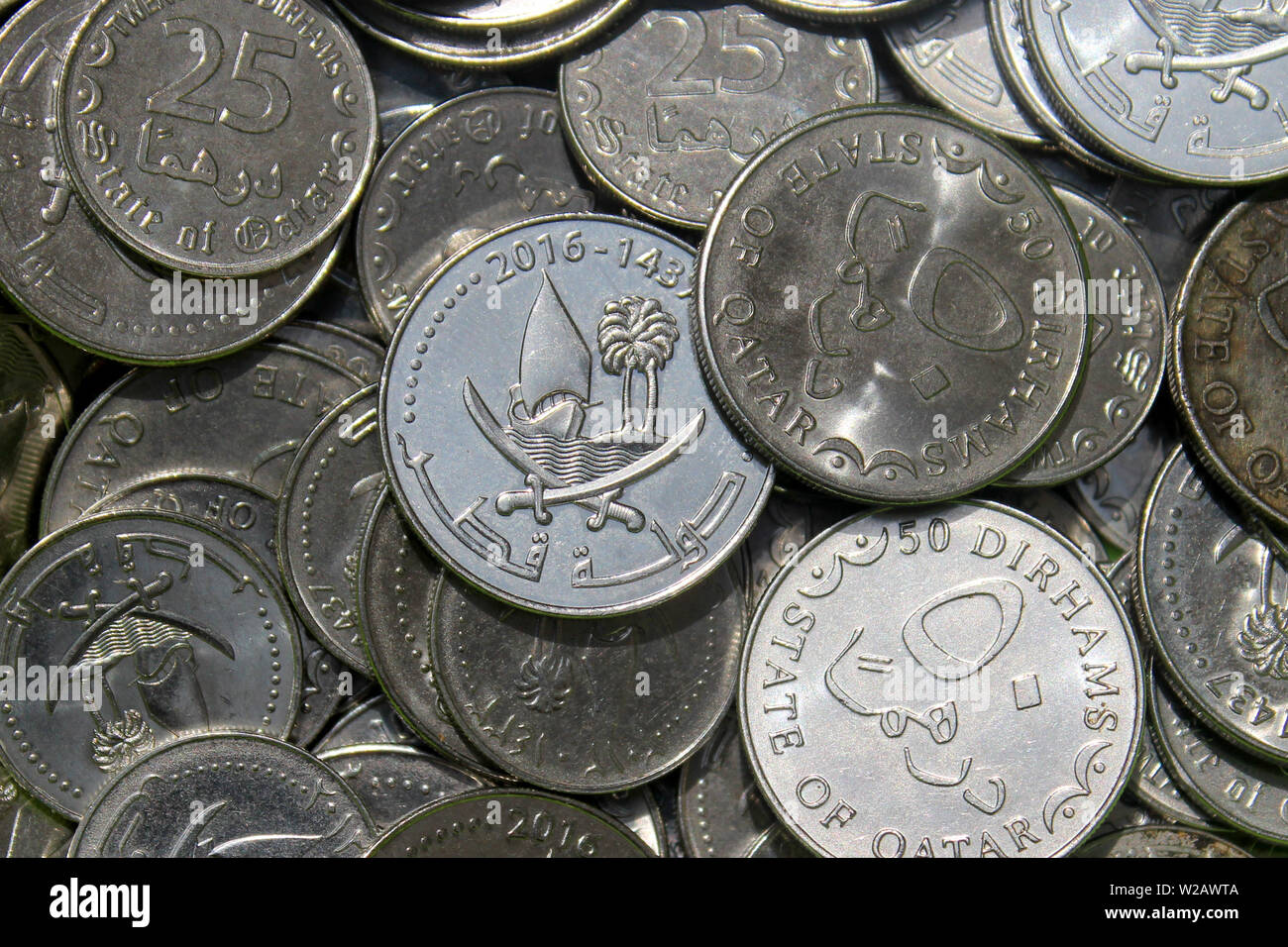 Qatar Dirham monete Foto Stock