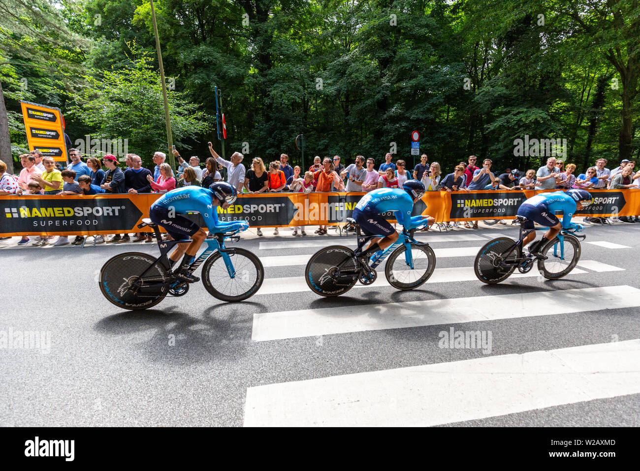 Bruxelles, Belgio. Il 7 luglio, 2019. Tempo fase di prova della grande partenza del Tour de France gara a Bruxelles, in Belgio. Foto Stock