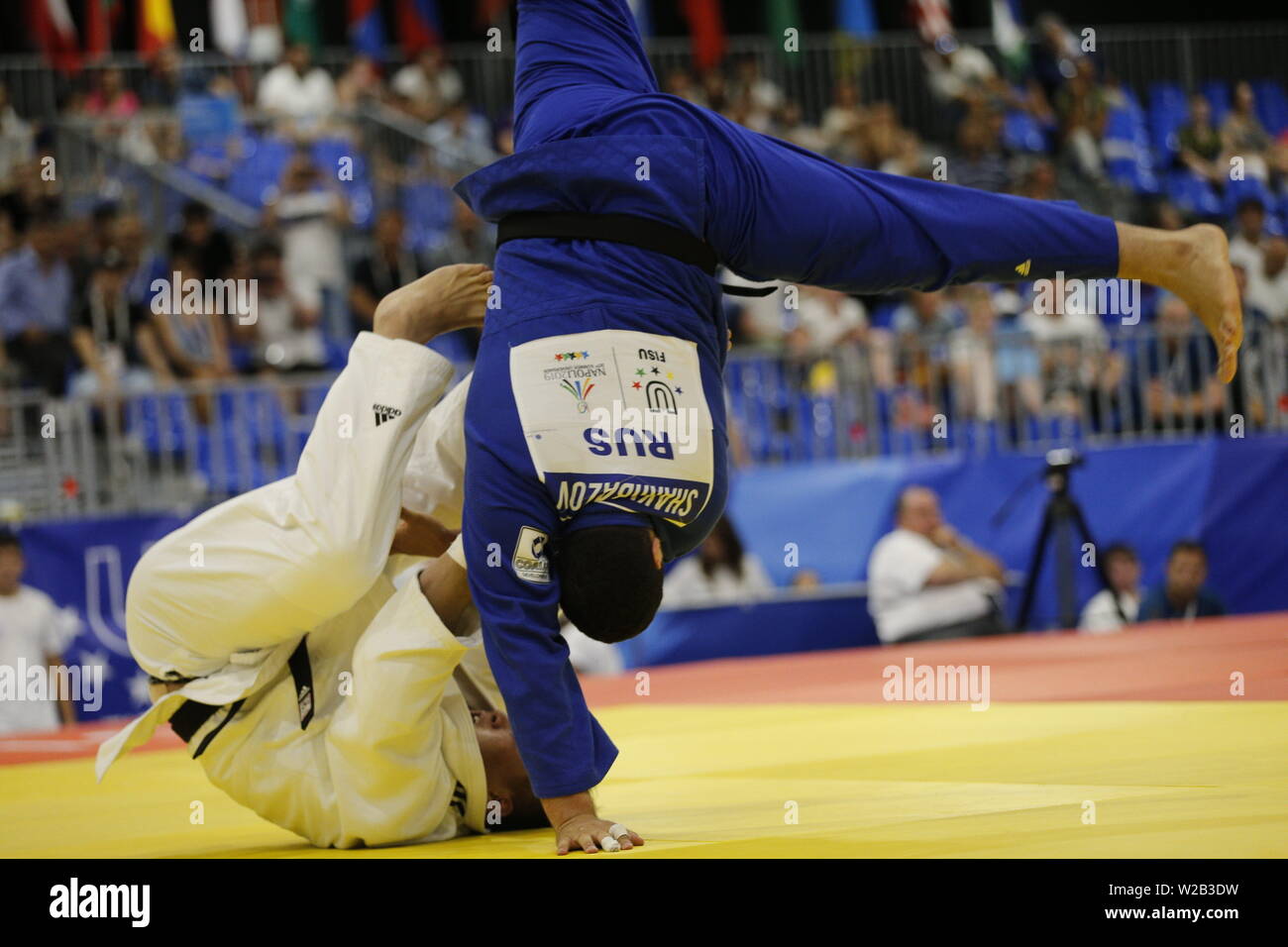 Campania. 7 Luglio, 2019. Universiade Napoli, ultimo giorno di competizioni di Judo.Italia, Napoli 7 luglio 2019 alla mostra d'oltremare di uomini e donne squadra judo finali sono state detenute. Credito: Fabio Sasso/ZUMA filo/Alamy Live News Foto Stock