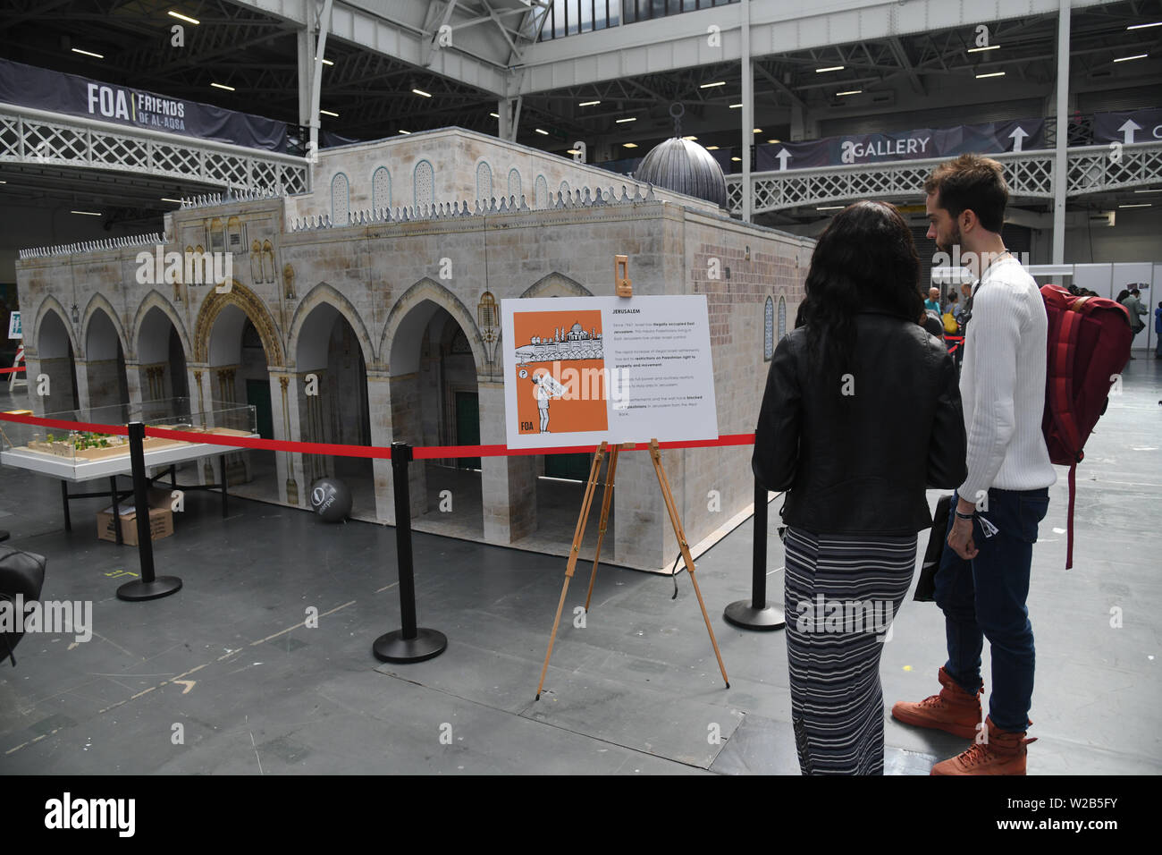 Palestina Expo hanno mostrare al mondo. Palestinesi la gente è il più forte ha voluto persone l umanità hanno visto nel XXI secolo. La sofferenza, umiliazione, privazioni e injustic ogni uomo è in grado di resistere da israeliani di oppressione e la loro determinazione dei diritti palestinesi a ritornare alla loro patria non è negoziabile il 7 luglio 2019, a Londra Olympia, UK. Foto Stock