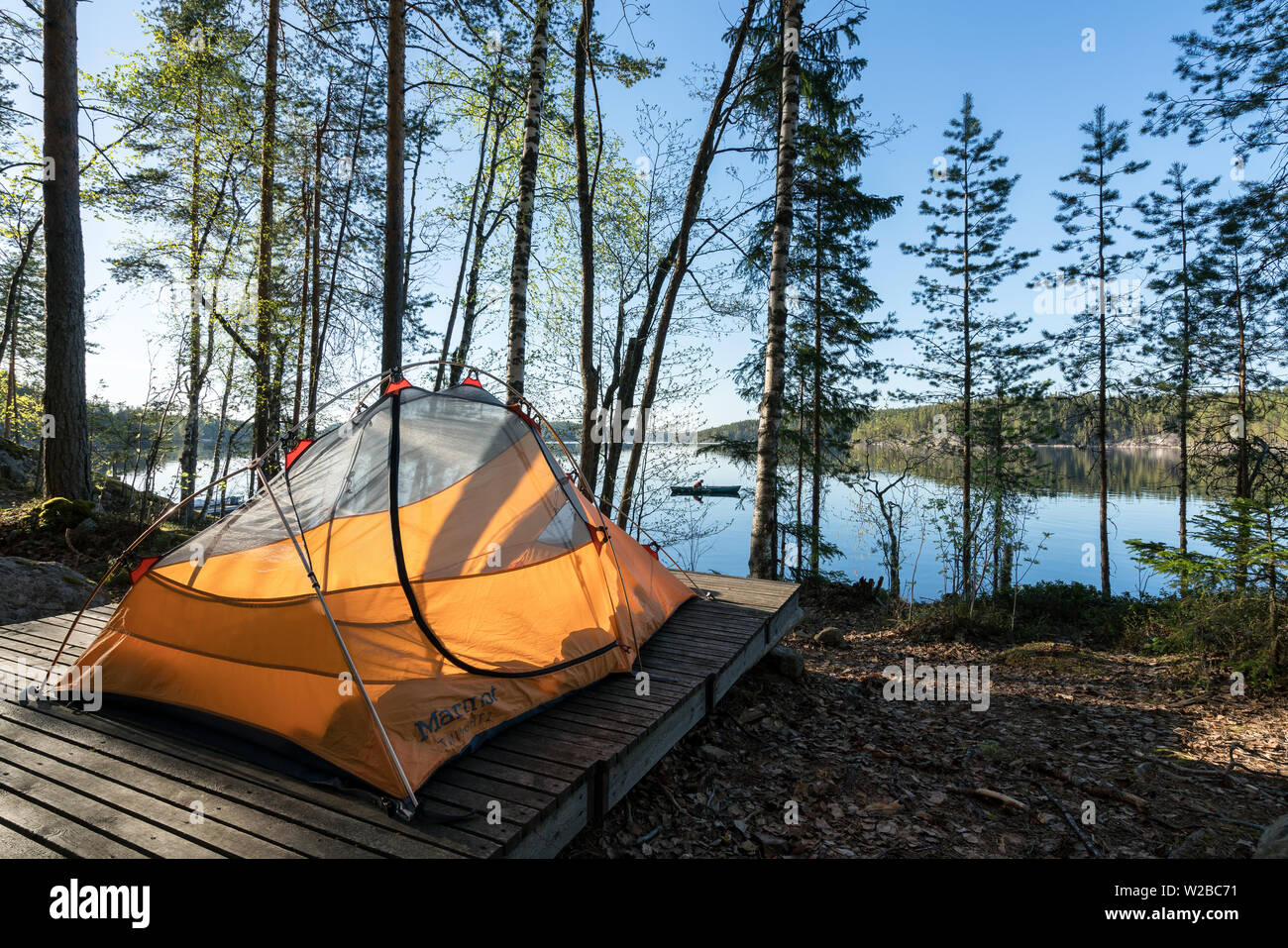 Campeggio al parco nazionale di Kolovesi, Enonkoski, Finlandia Foto Stock