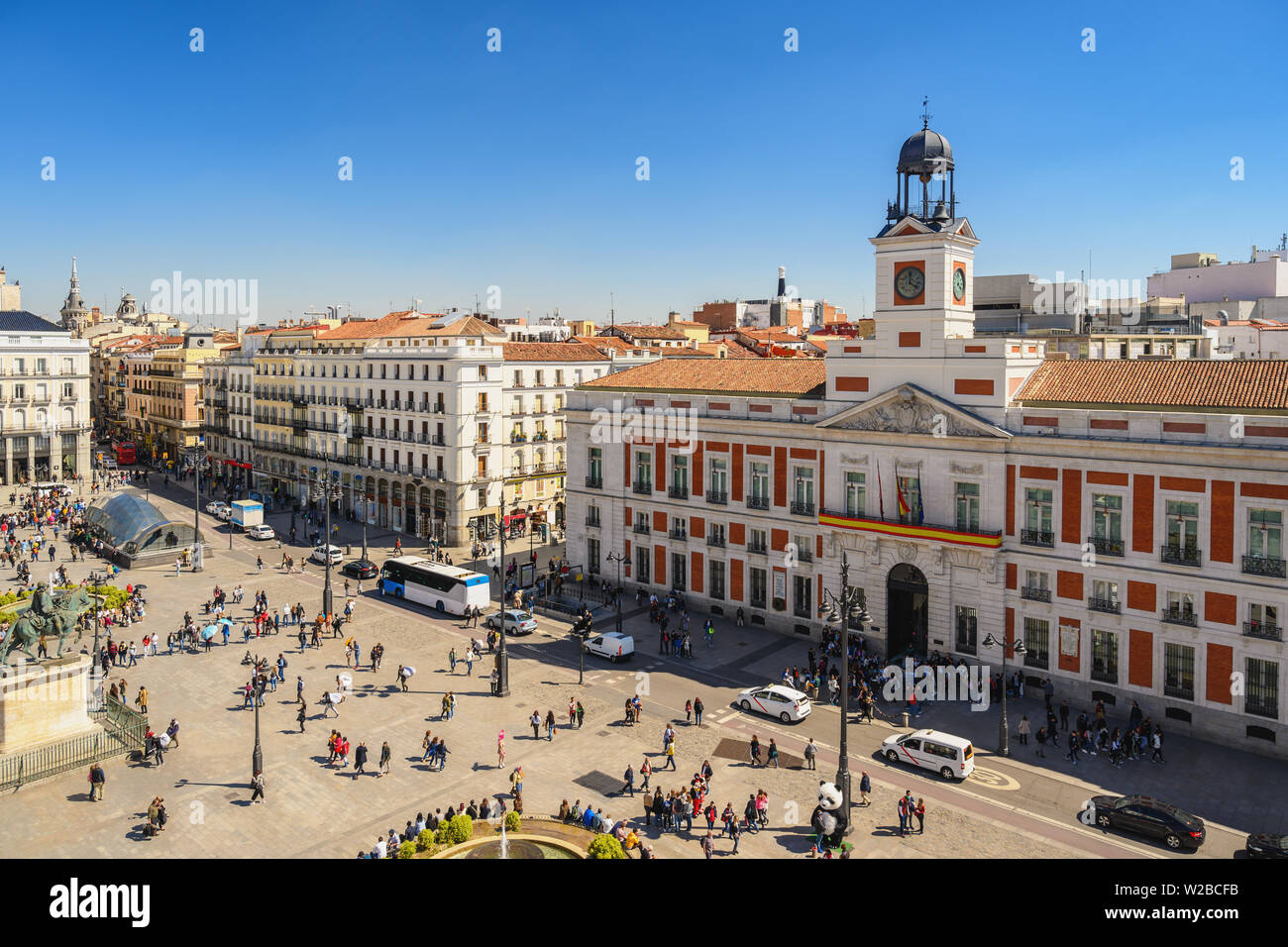 Madrid Spagna, vista aerea dello skyline della città a Puerta del Sol Foto Stock