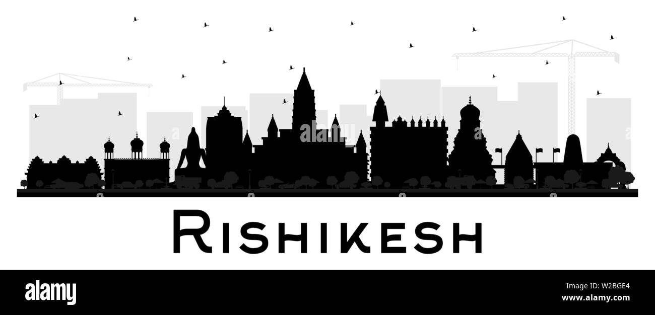 Rishikesh India skyline della città silhouette nera con edifici isolati su bianco. Illustrazione Vettoriale. Viaggi di affari e turismo Concept. Illustrazione Vettoriale