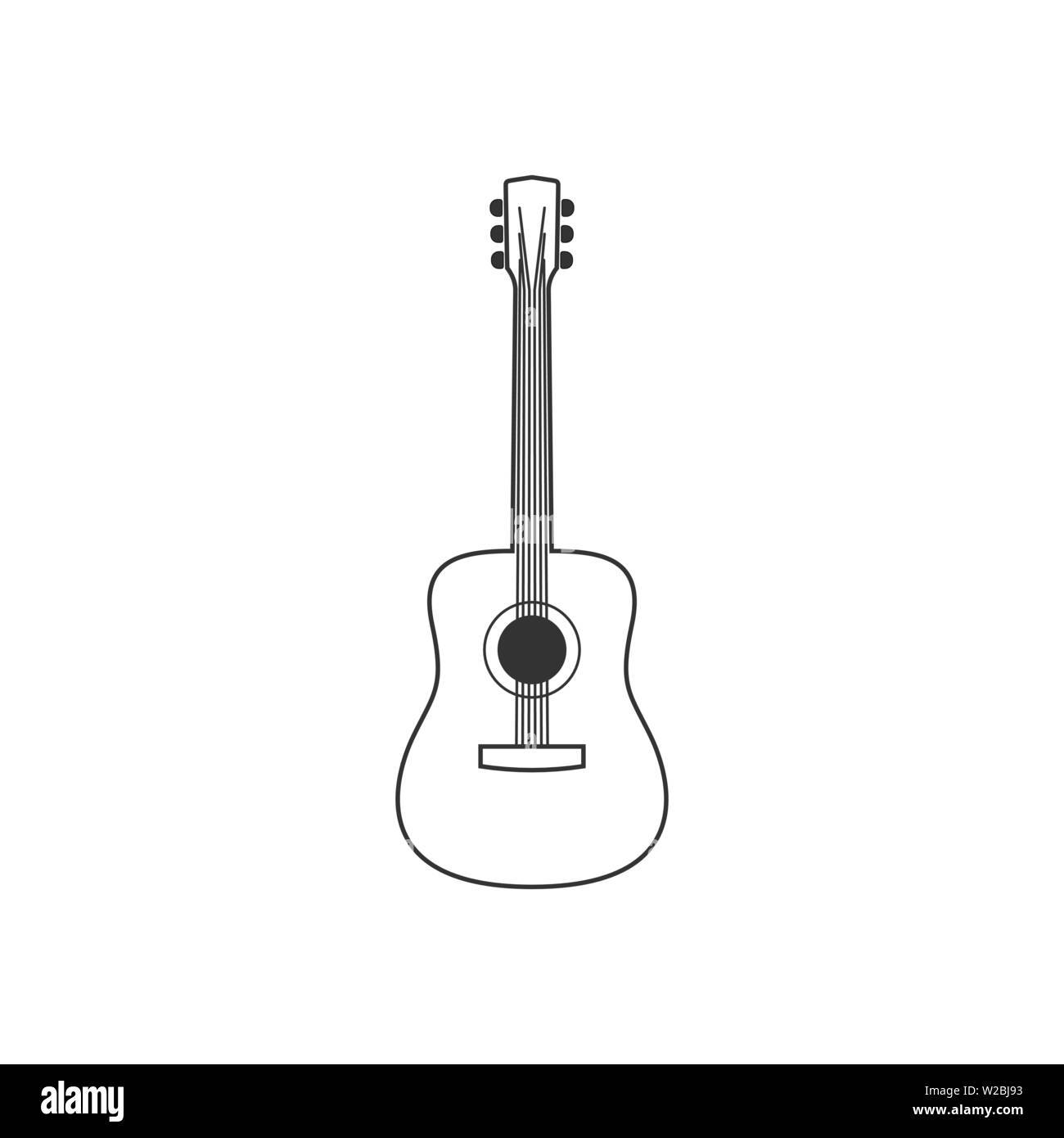 Chitarra acustica in bianco e nero e la relativa icona. Vettore isolato String ill. Illustrazione Vettoriale