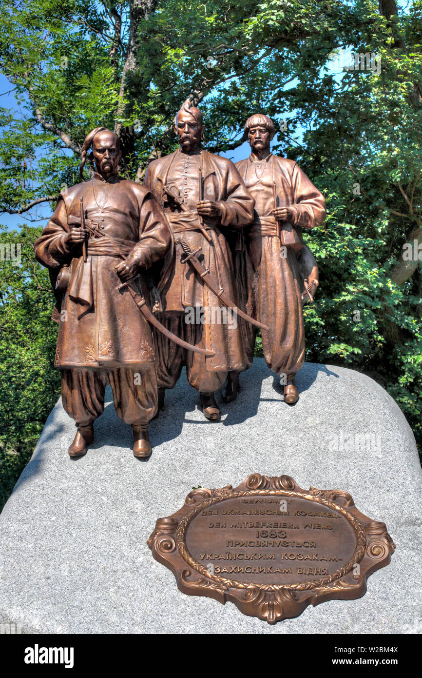 Monumento a cossaks ucraino, difensori di Vienna nel 1683, nel bosco di Vienna, Vienna, Austria Foto Stock