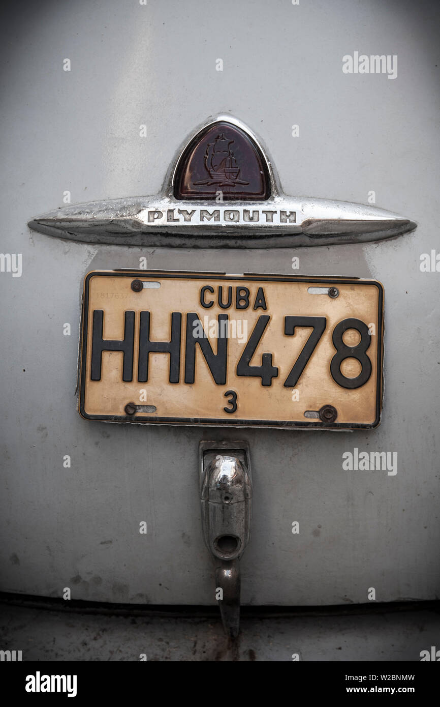 Numero di targa di classic 50s auto, Havana, Cuba Foto Stock