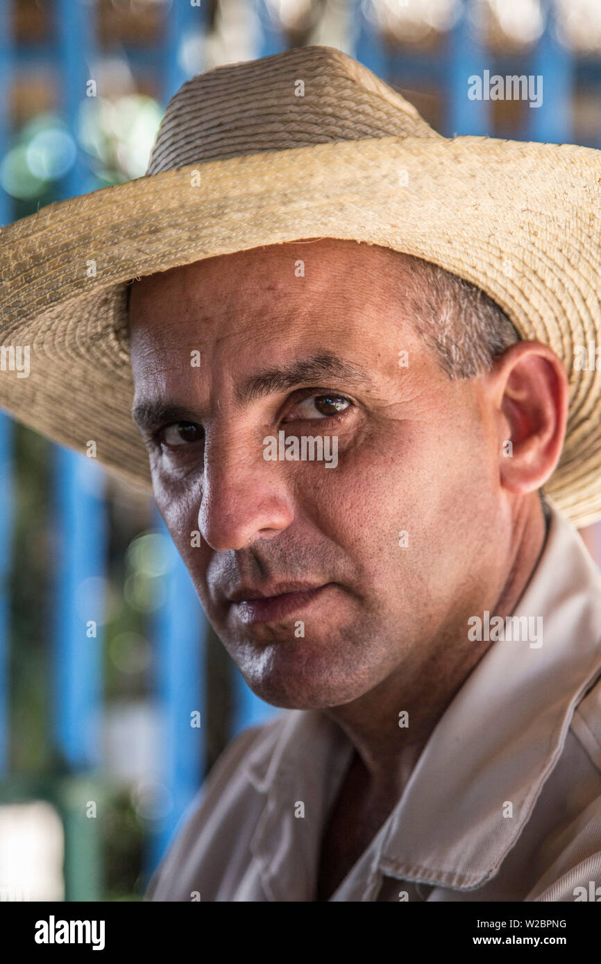 Lavoratore in una piantagione di tabacco, Pinar del Rio Provincia, Cuba Foto Stock