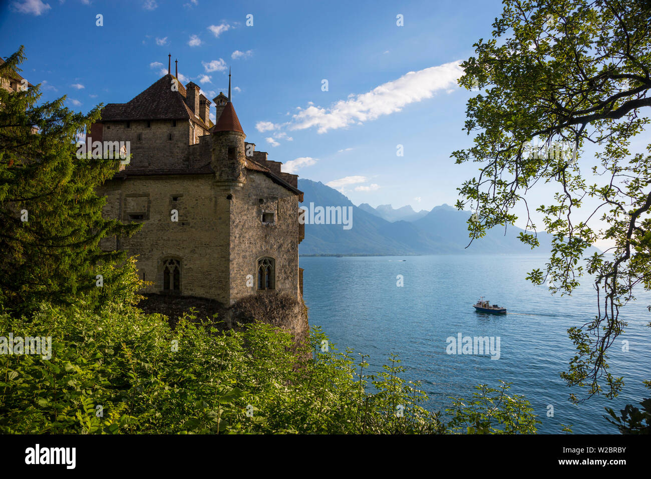 Chateau de Chillon, Montreaux, sul Lago di Ginevra, Svizzera Foto Stock