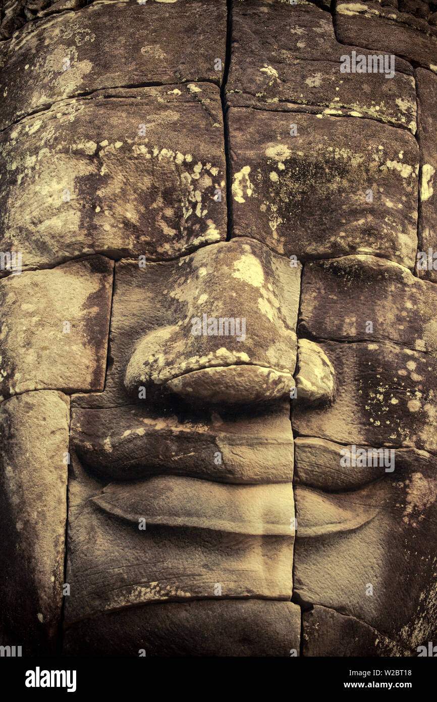 Cambogia, templi di Angkor (Sito UNESCO), Bayon, volto sorridente di Avalokiteshvara Foto Stock