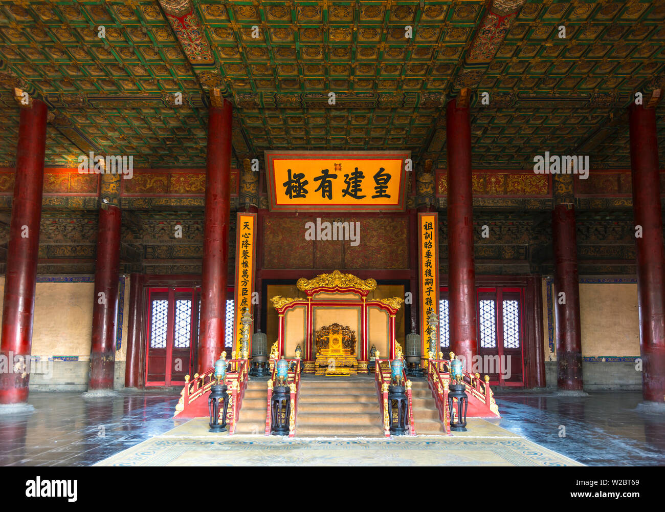 Cina, Pechino, Città Proibita, Hall di preservare l armonia, trono Foto Stock