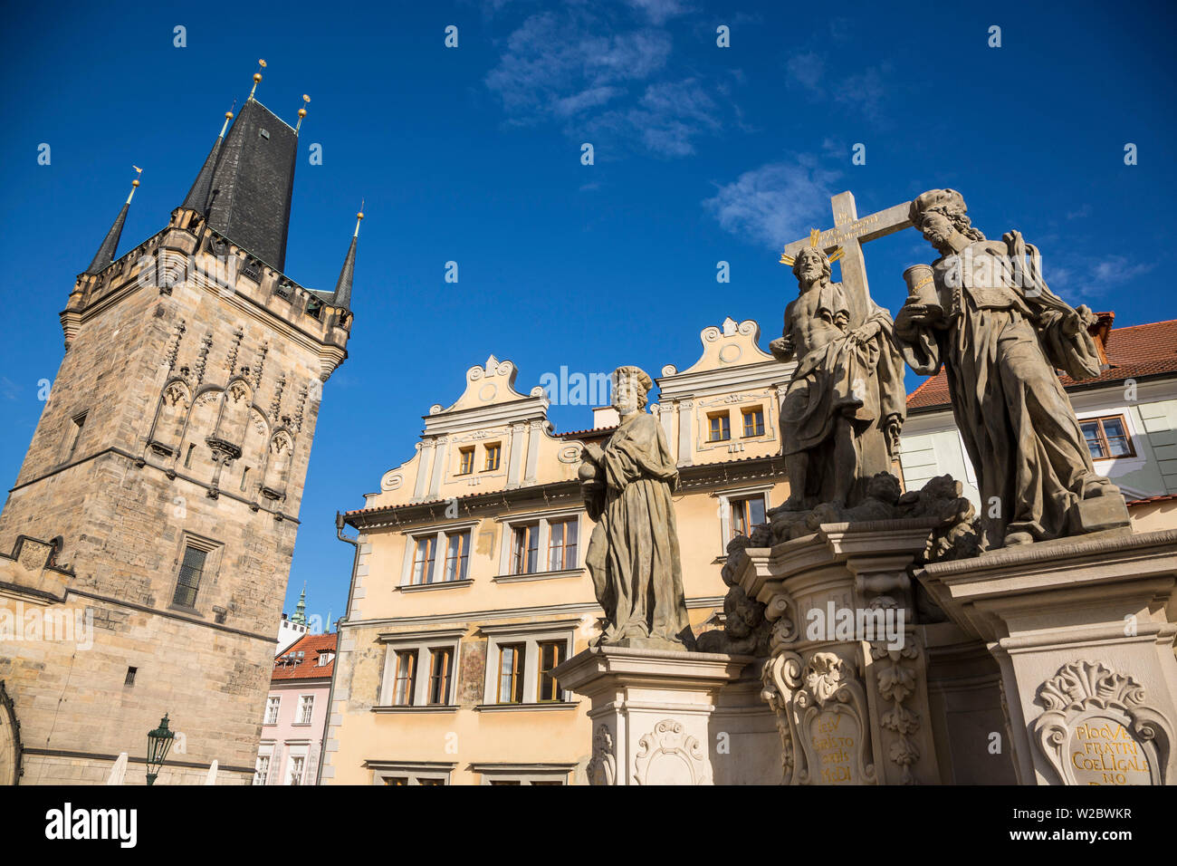 Ponte Carlo (Karluv most) e Mala Strana (Quartiere Piccolo), Praga, Repubblica Ceca Foto Stock
