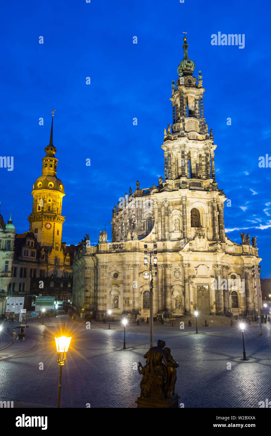 Hofkirche & Castello di Dresda, Dresda, Sassonia, Germania Foto Stock