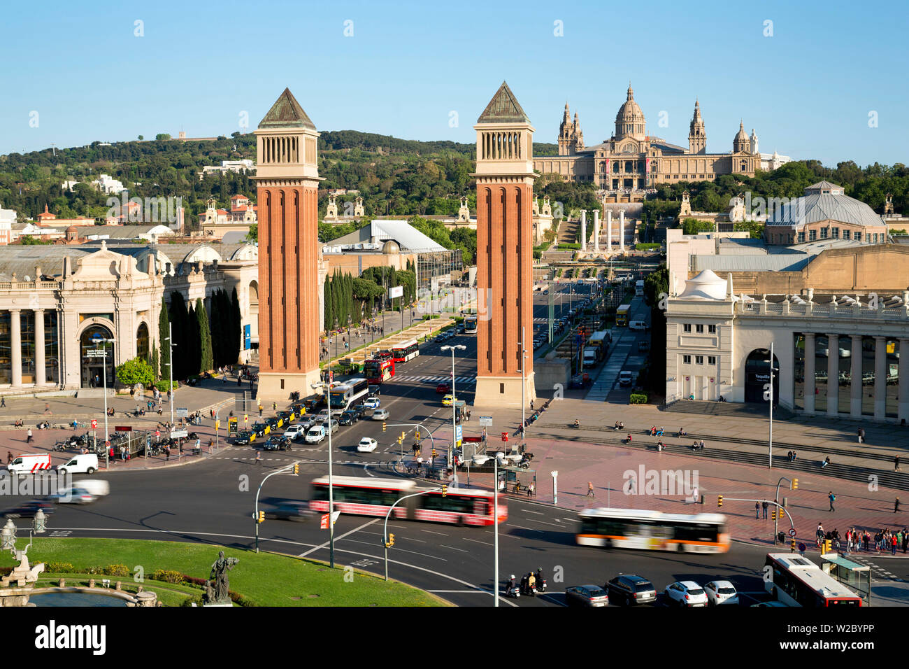 Palace Nationale, luogo Espanya, Barcellona, Catalunya, Spagna - time lapse Foto Stock