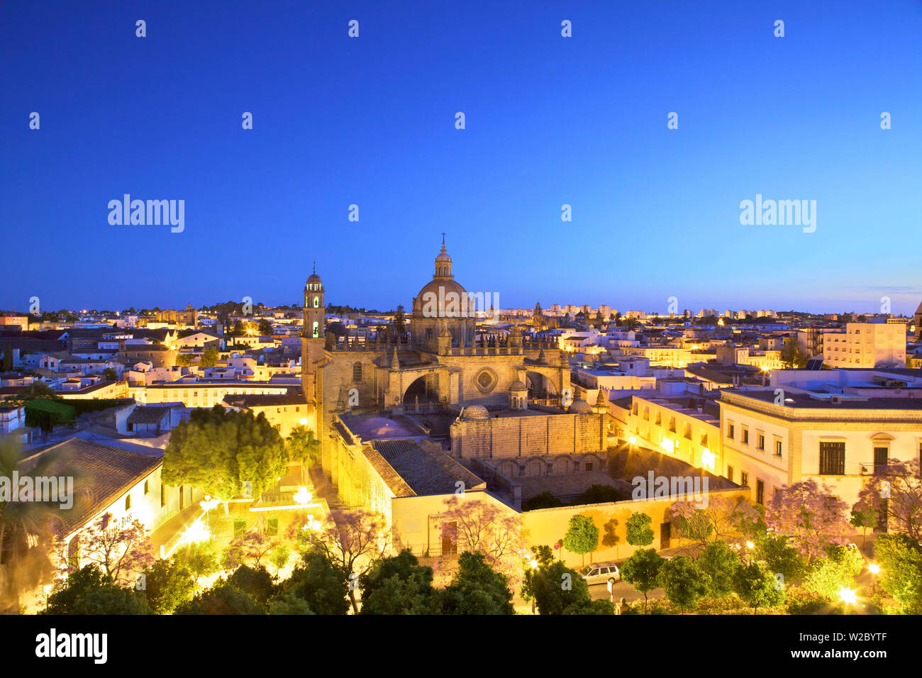 La Cattedrale di San Salvador all'alba, Jerez de la Frontera, la provincia di Cadiz Cadice, Andalusia, Spagna Foto Stock